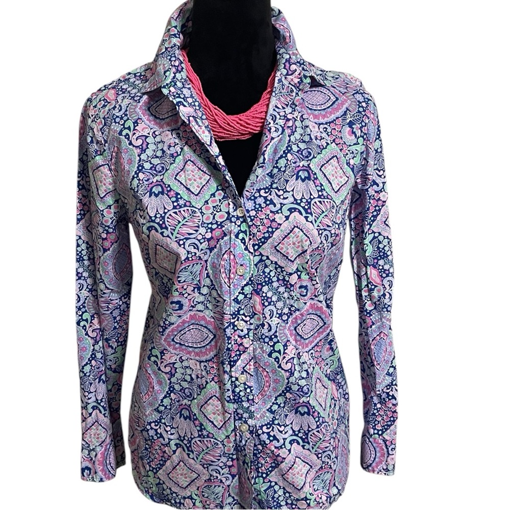 TALBOTS CLASSIC PAISLEY BLUE & PINK  BUTTON DOWN SHIRT SZ SM
